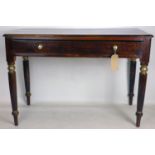 A 20th century stained pine side table, parcel gilt, with single drawer raised on turned legs, H.