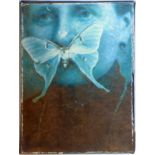 Soozy Lipsey (Contemporary), a framed print on canvas depicting a lady and moth, canvas: 20 x 14cm