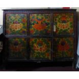 An early 20th century Chinese hardwood cabinet, with floral painted panels and wax seal mark, H.