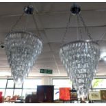 A pair of drop chandeliers, drop: 90cm approx, Dia: 45cm approx