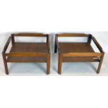 A pair of 20th century teak tables, lacking glass tops, H.36 W.62 D.62cm