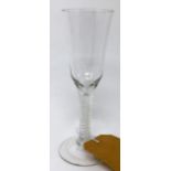 A Georgian champagne glass with white twist stem, on spreading base