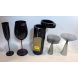 5 items of glassware in black and grey to include a Tondo Doni, Italian black cyclindrical vase H: