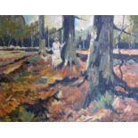 A 20th century impressionist study of a lady in the woods, signed, 35 x 58cm