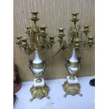A pair of Italian Brevettato brass, gilt metal and marble candelabras, H.62cm