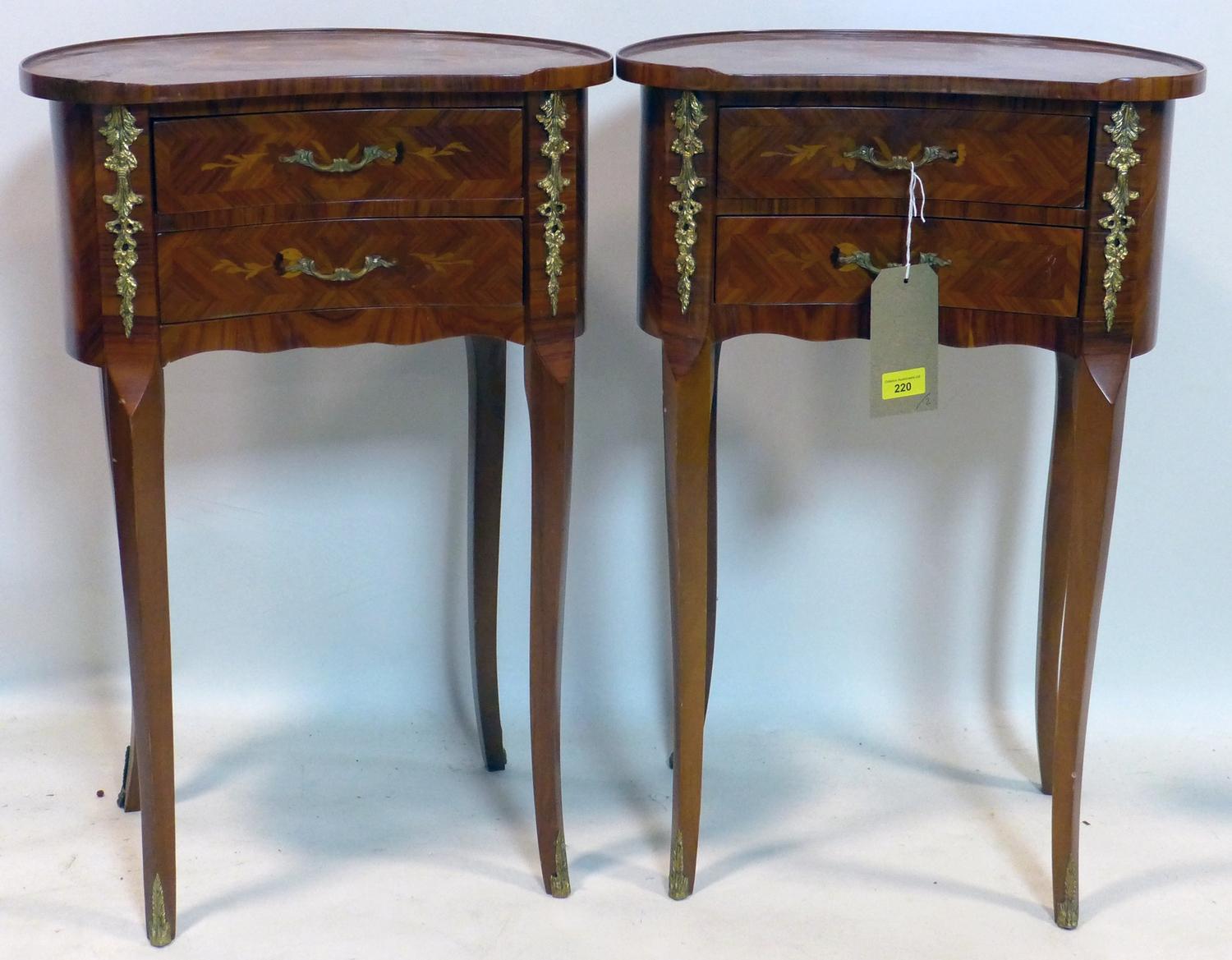 A pair of French walnut kidney shaped side chests, H.70 W.46 D.30cm