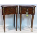 A pair of French walnut kidney shaped side chests, H.70 W.46 D.30cm