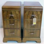 A pair of Art Deco walnut pedestal chests, H.70 W.36 D.48cm