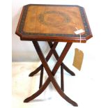 A 19th century inlaid mahogany folding table, H.61 W.38 D.38cm