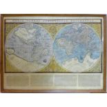 A hand-coloured engraved double hemisphere map of the World, 'Orbis Terrae Compendiosa
