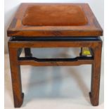 A late 19th/early 20th century Japanese parquetry inlaid stool, H.45 W.41 D.41cm