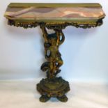 An Italian gilt wood console table with onyx top, H.85 W.80 D.31cm