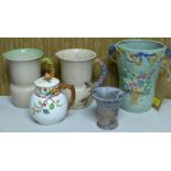 A collection of Clarice Cliff pottery to include 2 vases and 2 jugs together with a 19th century