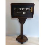 An Art Deco oak sign post for 'Reception', H.113cm