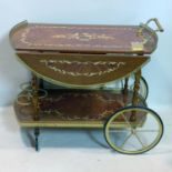 A gilt metal and walnut drop leaf drinks trolley, H.73 W.80 D.81cm