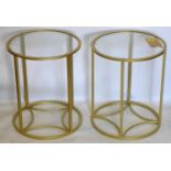 A pair of contemporary gilt metal lamp tables with glass tops, H.47cm