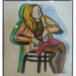 A watercolour of a seated woman, 56 x 45cm