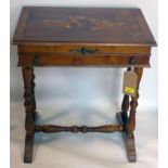 A mid 20th century inlaid walnut work table, H.67 W.57 D.38cm