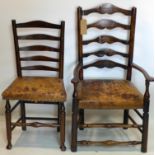 Two 18th century oak ladder back chairs