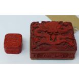 A late 19th/early 20th century Chinese cinnabar lacquer box, relief decorated with a dragon and