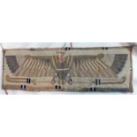 An early 20th century stump work embroidery wall hanging, depicting a vulture on one side and