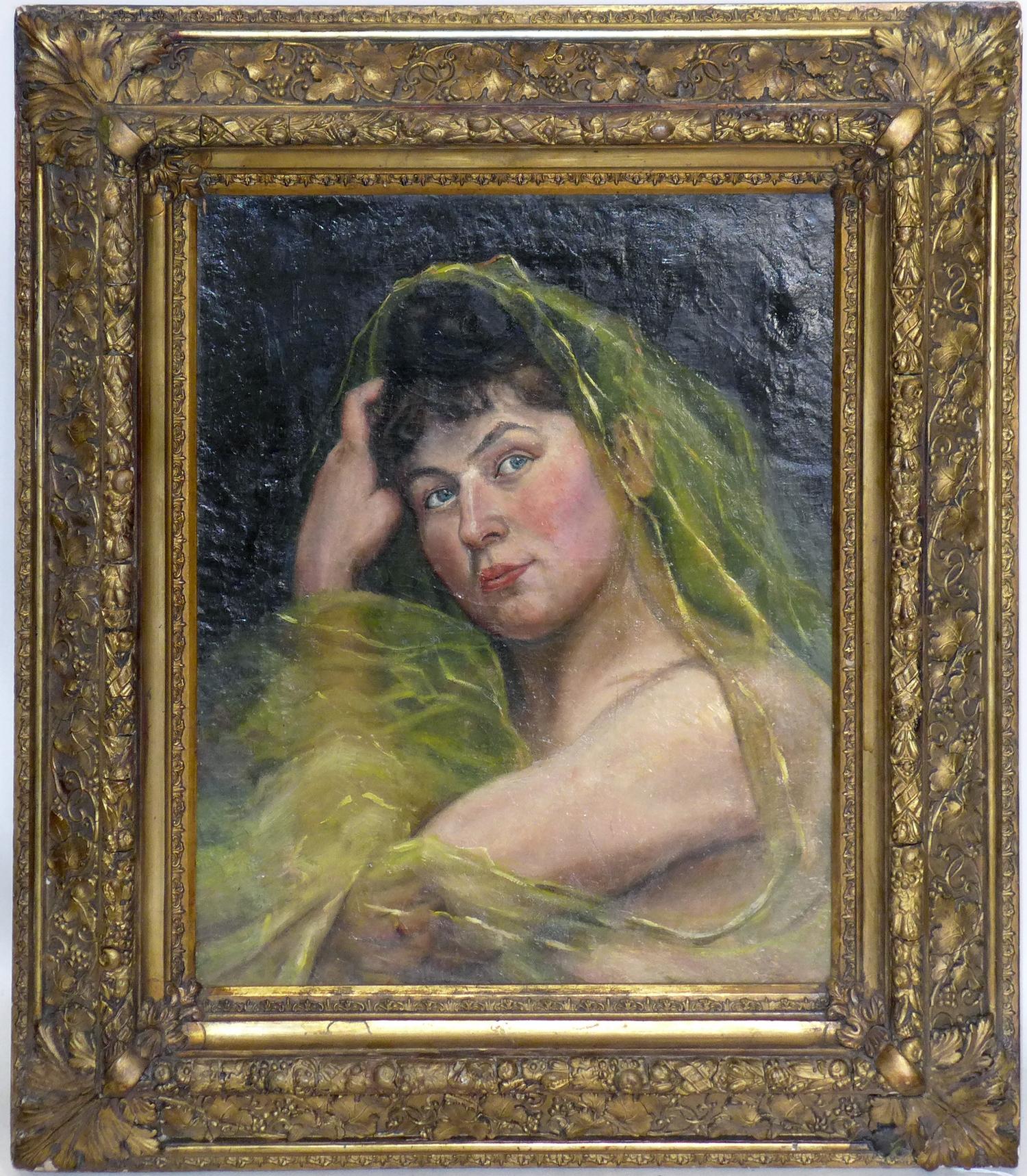 A late 19th/early 20th century continental portrait, oil on canvas, in gilt wood frame, 45 x 36cm