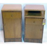 A pair of early 20th century oak and walnut side cabinets, H.70 W.36 D.31cm