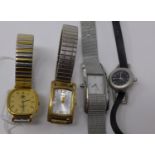 A Longines stainless steel quartz ladies wristwatch, the gilt King of Satin Arabic presentation dial