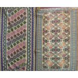 Two South West Persian Qashqai kelims, repeating geometric motifs with geometric border, 194 x 93cm;