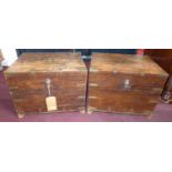 A pair of 20th century Indonesian brass bound teak boxes, H.35 W.45 D.36cm