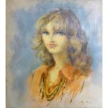 WITHDRAWN - 20th century school, portrait of a lady, oil on canvas, indistinctly signed lower right