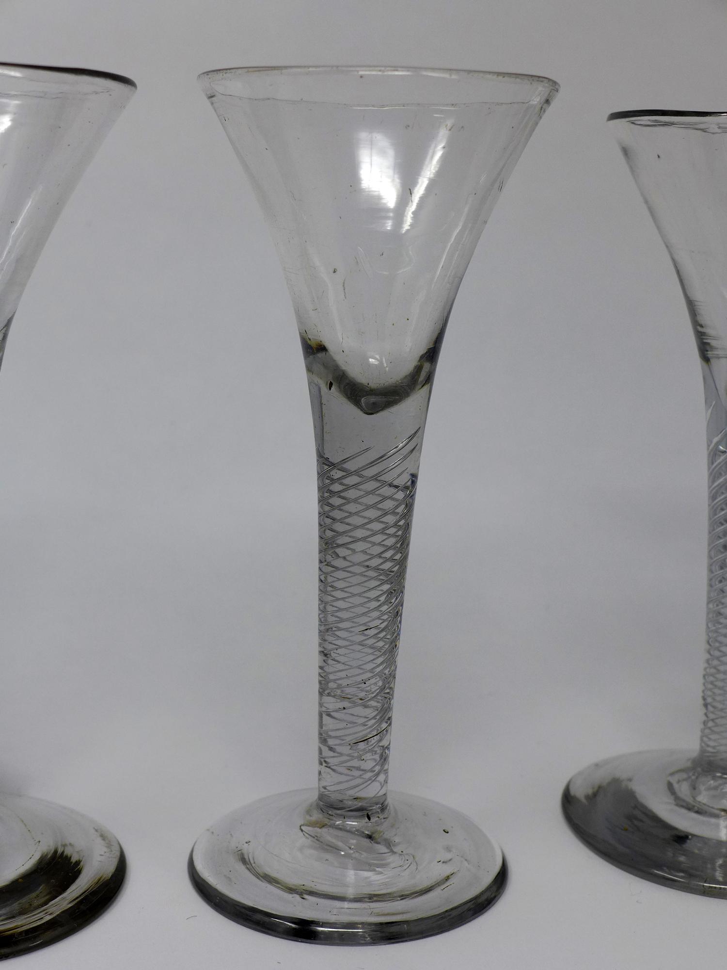 Three Georgian wine glasses with twist stems, on circular bases, H.17cm - Image 2 of 2