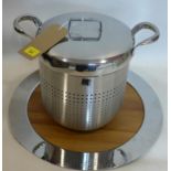A large Sambonet stainless steel collander with lid 30 x 24cm with a Christofle circular stainless