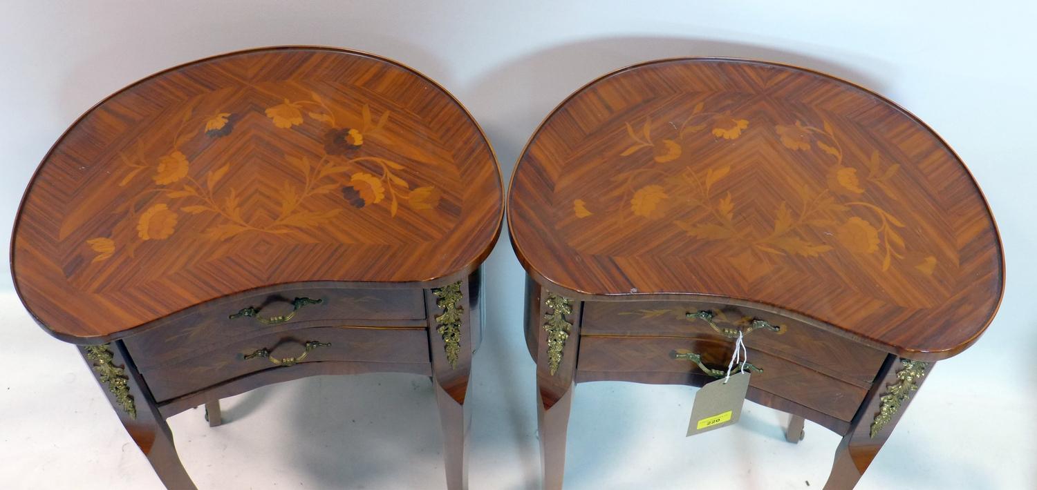 A pair of French walnut kidney shaped side chests, H.70 W.46 D.30cm - Image 2 of 2