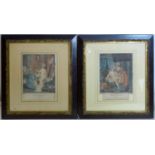 WITHDRAWN - Two French coloured engravings of nude ladies, 'Le Bain' and 'La Toillette', in ebonise