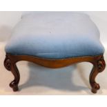 A Louis XV style stool with velour upholstery, H.36 W.55 D.55cm