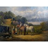 Samuel Joseph Clarke (1834-1912), rural landscape with horses, chicken, ducks and dog, monogrammed