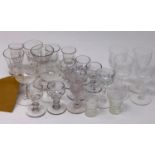 A collection of glass ware, to include 6 cut glass sherry glasses, H.11cm, a set of 6 Georgian