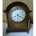 An Edwardian inlaid mahogany mantle clock with French movement, H.28 W.23 D.15cm