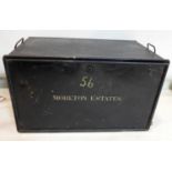 A large document tin, marked Moreton Estates, H.42 W.70 D.41cm