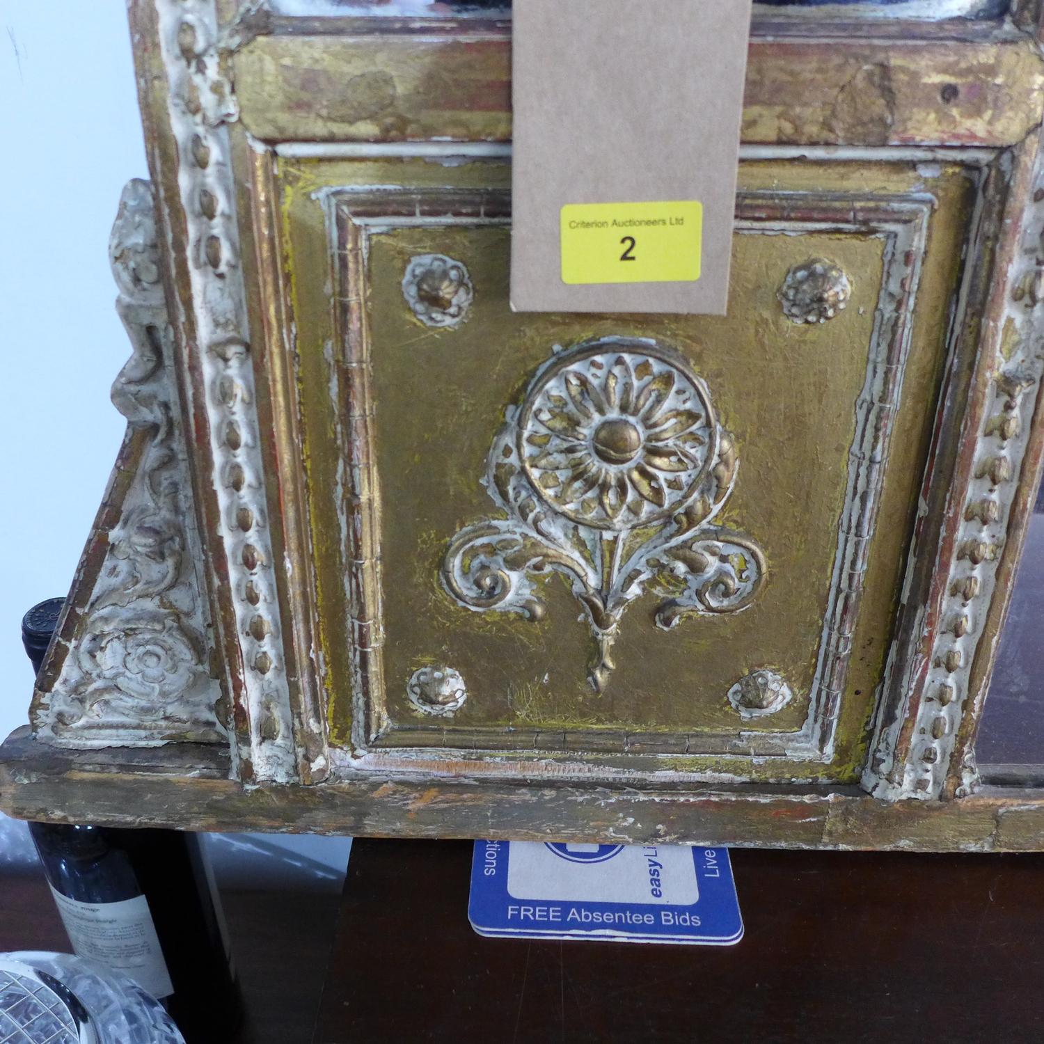 A 19th century giltwood overmantle mirror, having three glass plates and floral decorated frame, H. - Image 2 of 2