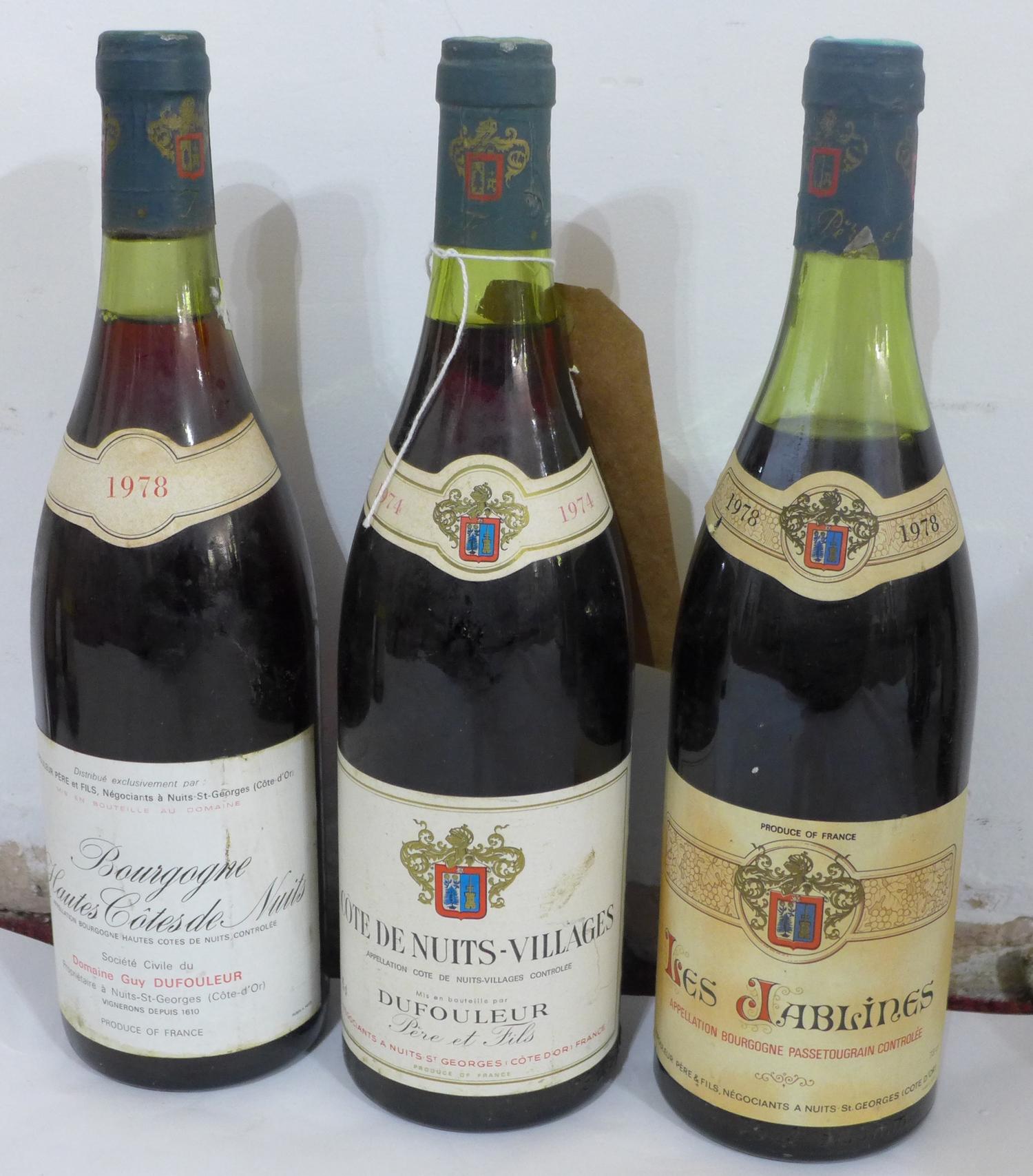 Dufouleur Hautes Cotes De Nuits 1978, together with Dufouleur Cote De Nuits Villages 1974, and