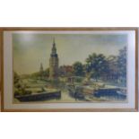 WITHDRAWN - A print of an Amsterdam canal scene by Cornelius Brandenburg, signed in pencil to