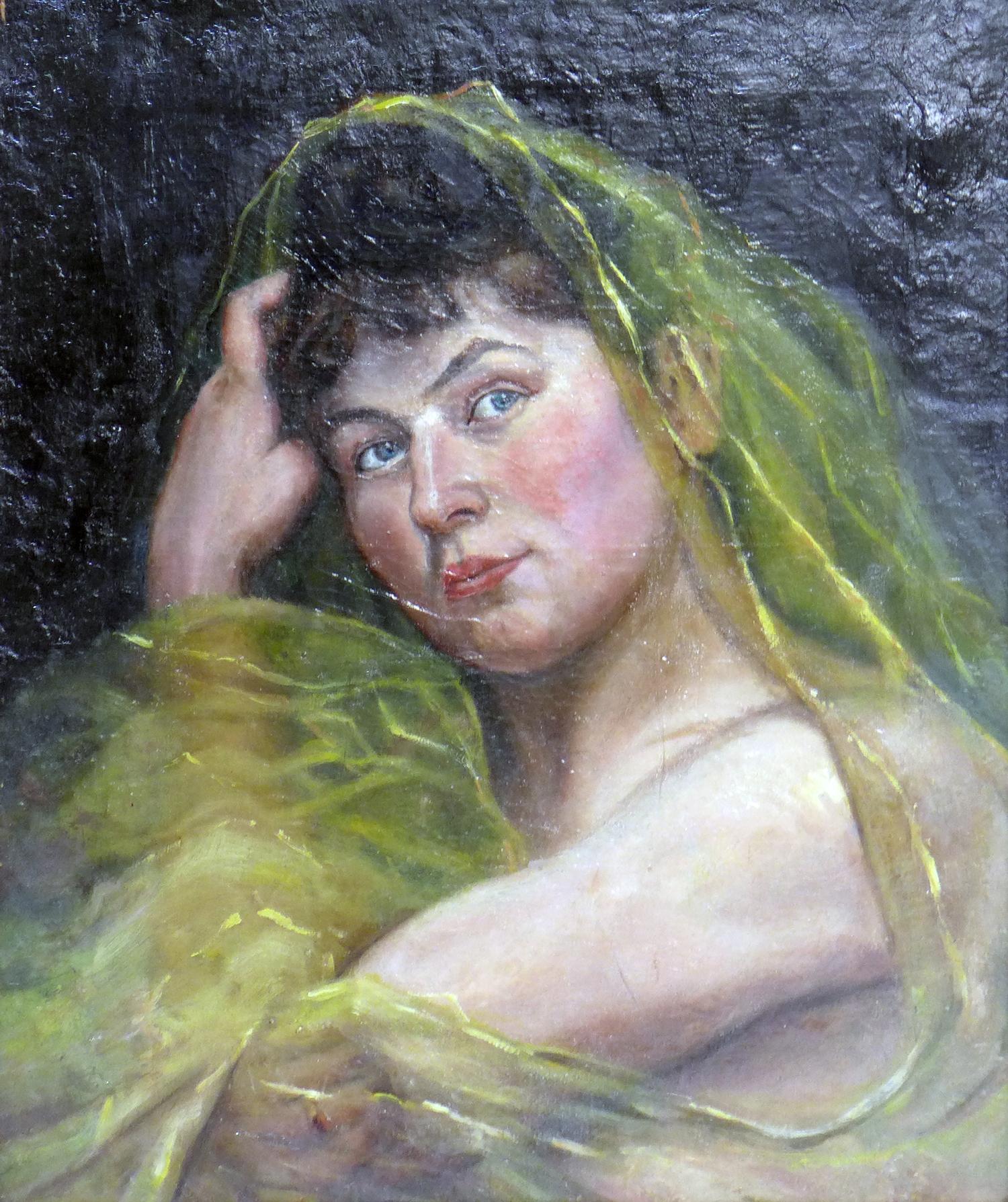 A late 19th/early 20th century continental portrait, oil on canvas, in gilt wood frame, 45 x 36cm - Image 2 of 3