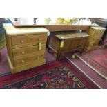 A pair of pine side chests of three drawers, H.66 W.59 D.40cm