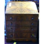 An early 20th century burr walnut bureau, H.100 W.76 D.47cm