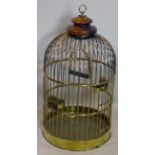 A large Victorian style brass bird cage with calico cover, H.92cm