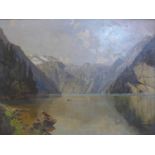 J. S. Sedow, A gilt-framed 19th century oil on canvas of the Bavarian Alps, 58 x 78cm