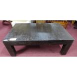 A large Chinese crackle glazed black lacquered coffee table, with wax seal mark to base, H.48 W.