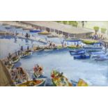 A 20th century naive harbour scene, gouache, signed, 13 x 22cm